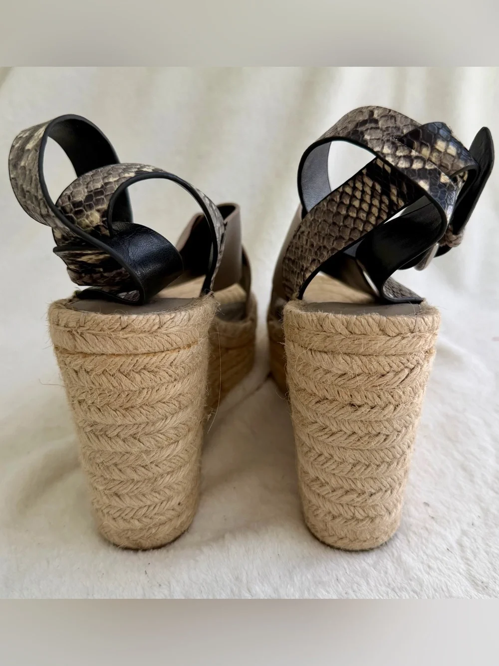 Marc Fisher Abacia Taupe Snakeskin Print Leather Platform Jute Wedge Heels 9.5